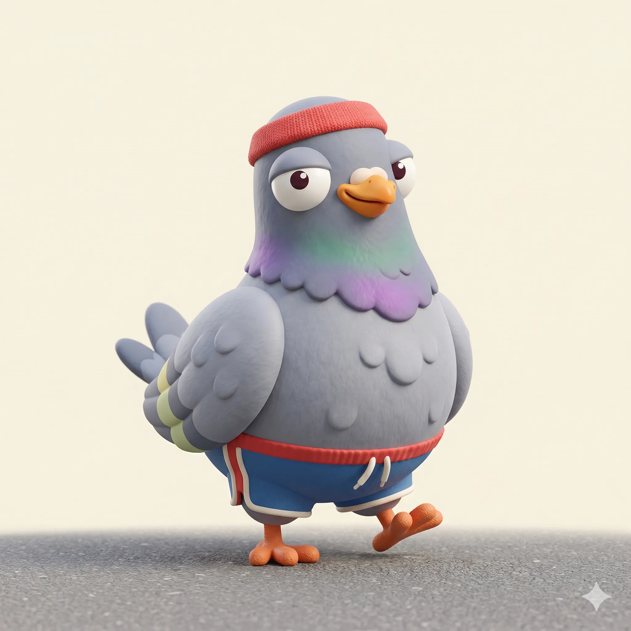 Paloma madrileña mirando hacia arriba, con la lona ARROGANTE de fondo en la calle Alcalá